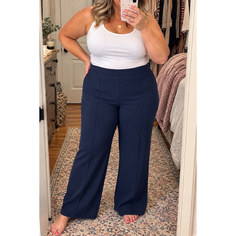 SPANX The Perfect Pant Wide Leg 3X Petite Classic Navy NWT Ponte Pull On